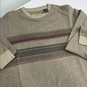 Naturalife Men's Tan and Browns Striped Crewneck Cotton Long Sleeve Sweater